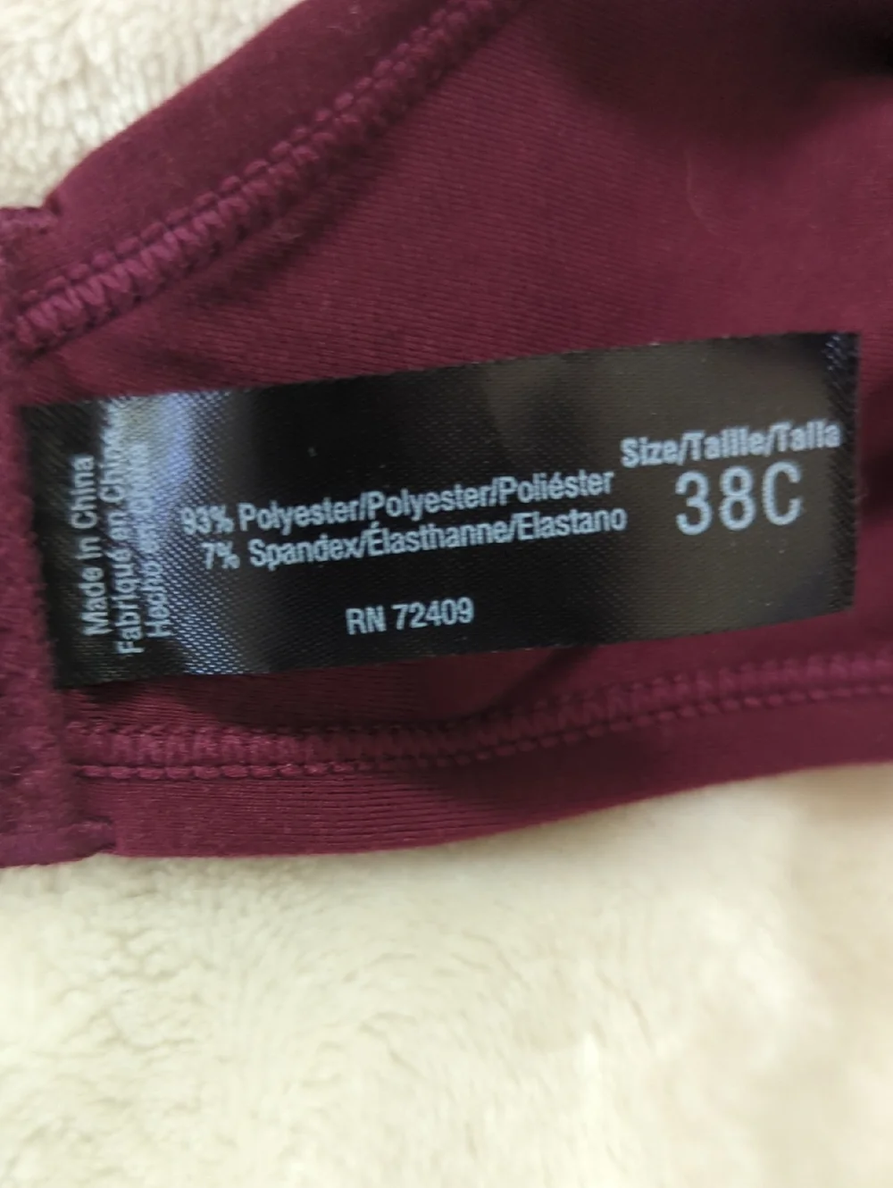 Rene Rofe Bra Size 38C Maroon Wire-free, Lightly Padded NWT - Picture 4 of 5
